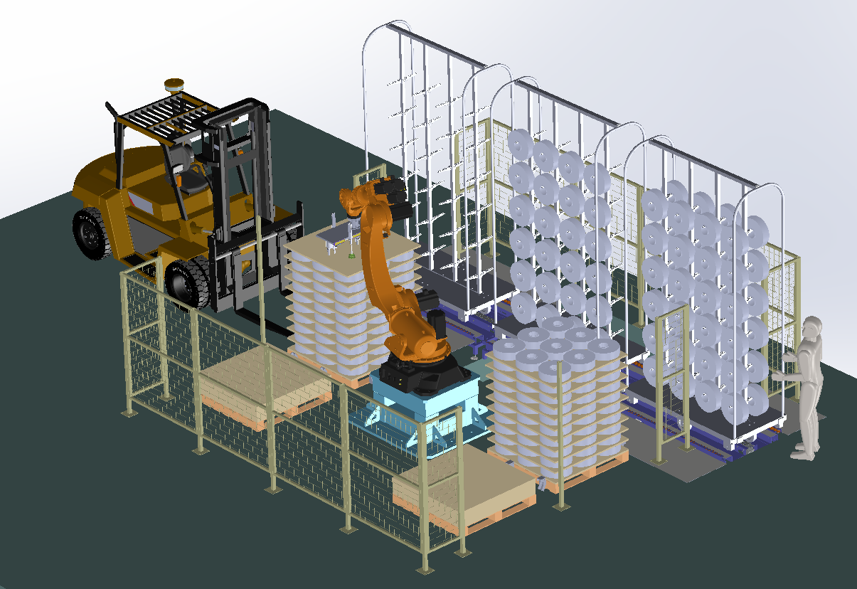 Robot automatic bobbin loading workstation 3D design