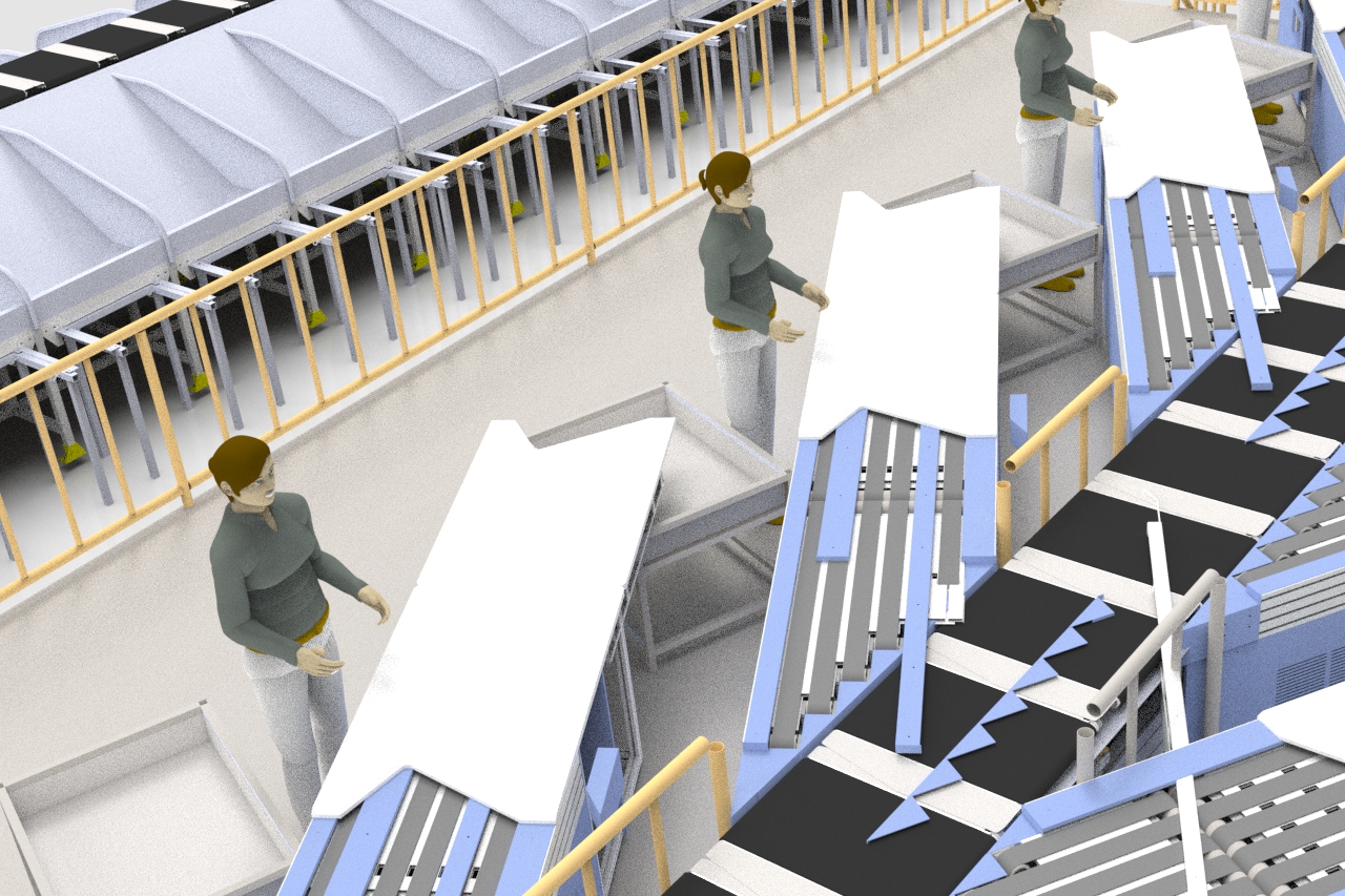 3D design of a cross-belt parcel sorting system picture 02