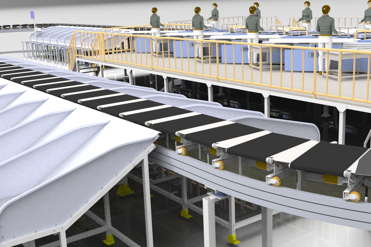 3D design of a cross-belt parcel sorting system picture 03