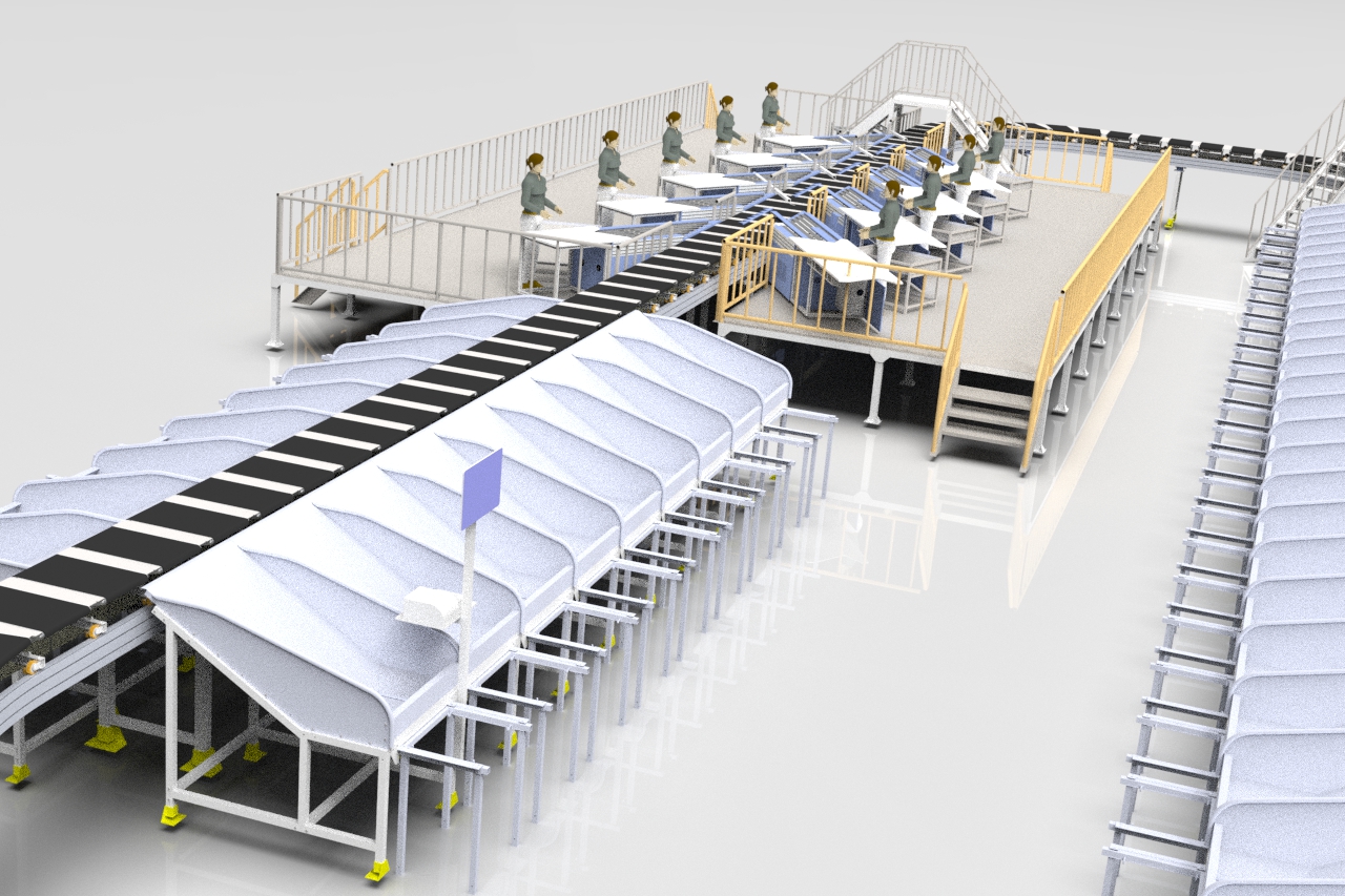 3D design of a cross-belt parcel sorting system picture 04