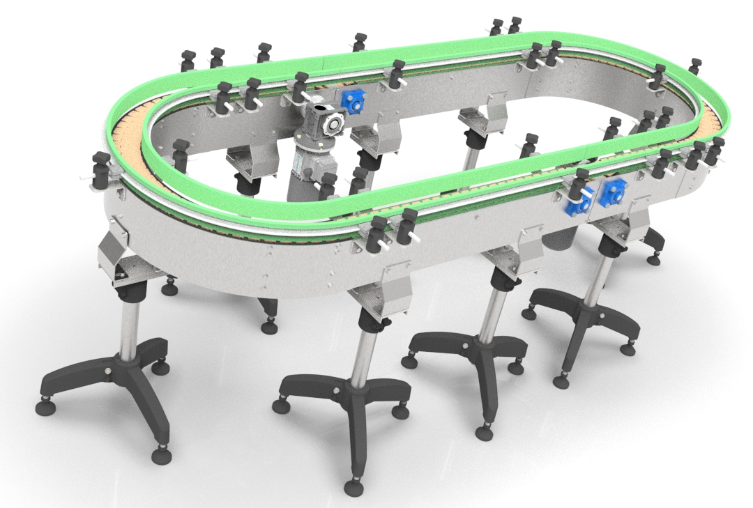 Three-dimensional model design of plate chain circular conveyor.