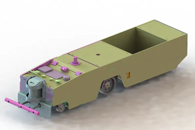 3D design of the unidirectional 100W tractor AGV