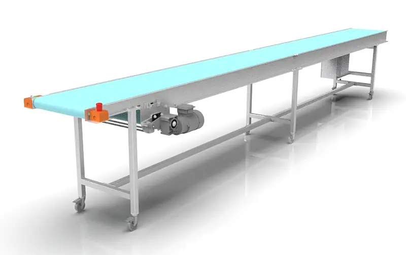 3D Design of a 5 m long, 450 mm wide modular belt conveyor for the food industry
