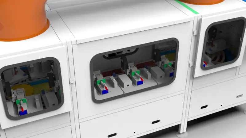 3D design model of the automated reliable aging test system for DC motors